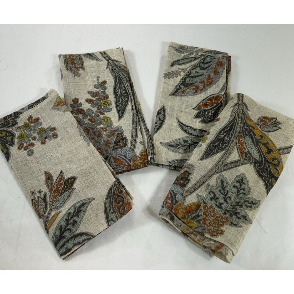 Raymond Waites Hampton Garden Set 4 Floral Napkins Neutral Farmhouse Decor